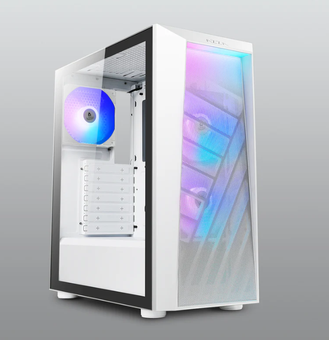 AZZA SENTINEL White Mid-Tower ATX Gaming/ 3*ARGB Fans/ ARGB Lighting/ USB3.0 Type-C/ Tempered Glass Clear Side Window