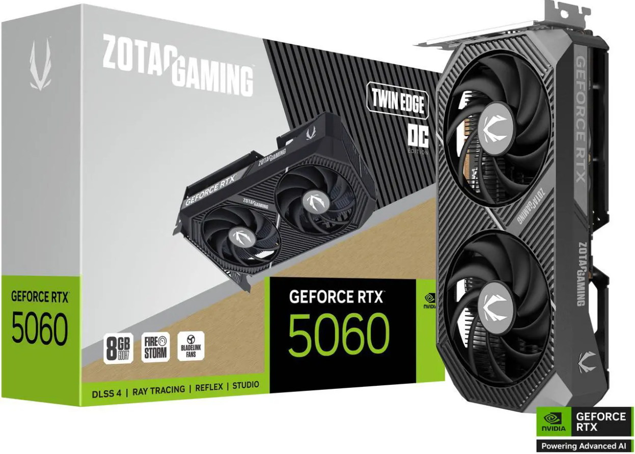 ZOTAC Twin Edge OC GeForce RTX 5060 8GB GDDR7 PCI Express 5.0 x8 ITX Video Card ZT-B50600H-10A