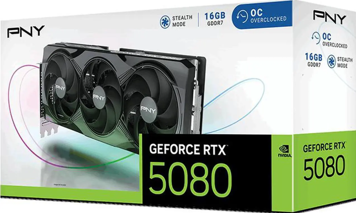PNY RTX5080 16GB OC GDDR7/ Triple Fan/ 3xDP/ 1xHDMI/ Model #VCG508016TFXPB1-O/ Retail