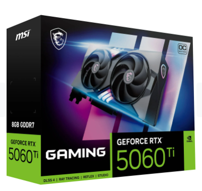 MSI GeForce RTX 5060 Ti PCIe 5.0 x16 Overclocked Graphics Card, 8GB GDDR7