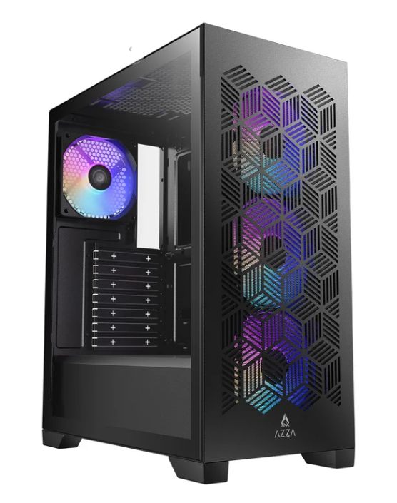 AZZA Aerohex, 4*ARGB Fans, USB3.0 Type-C, Tempered Glass Side Panel, Mid-Tower ATX Gaming case